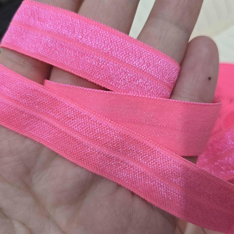 FAYADA Fold Over Elastic,5/8" Foldover FOE Trim Elastic Ribbon,Stretch FOE Band for Hair Ties Headbands Sewing Craft -5 Yards (Dark Pink) - Image 3